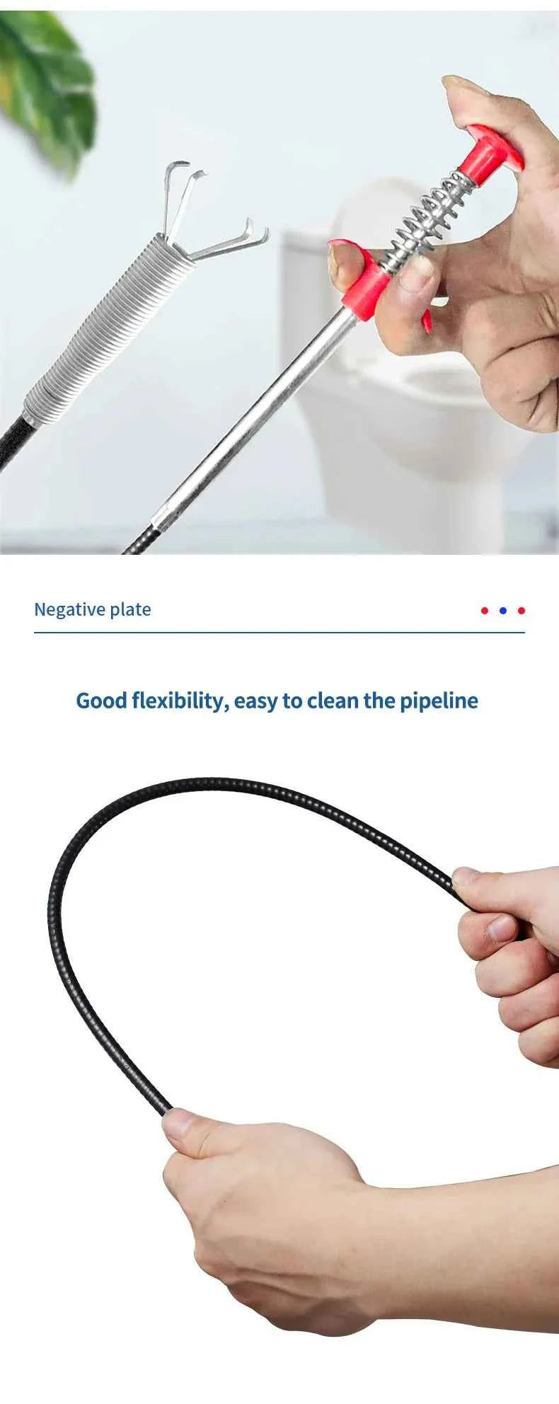 60cm Flexible Drain Snake Spring Pipe Cleaner Tool for Kitchen/Bathroom Sink Clogs (Heavy-Duty Hair & Debris Remover)