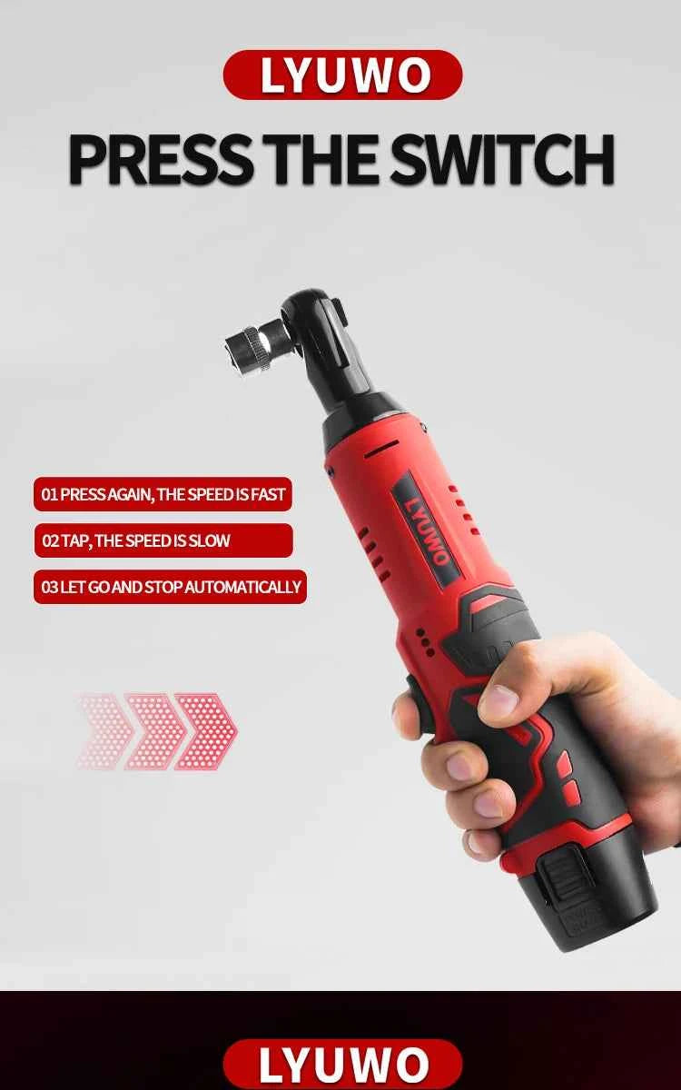 LYUWO 12V Cordless Right Angle Electric Wrench 45NM 3/8 Inch Ratchet Wrench Disassembly Nut Car Maintenance Tool With 4 Sockets