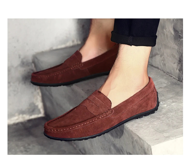 Men Casual Shoes Fashion Suede Leather Men Loafers High Quality Moccasins Slip On Men's Flats Lightweight Driving Shoes 38-47