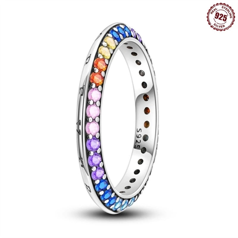 MISEFF Real 925 Sterling Silver Double Rings Simple Color Zircon Rings For Wedding Engagement Birthday Silver Jewelry Gift