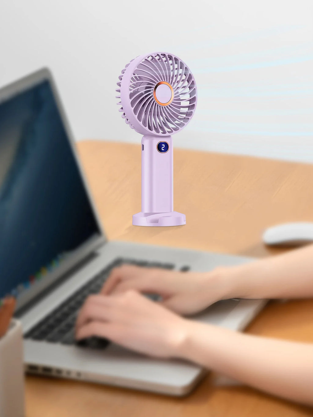 Portable Handheld Fan USB Rechargeable Mini Fan Digital Display 5-Speed Adjustment Suitable For Travel Outdoor Office Home