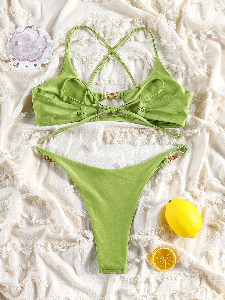 Rinabe Solid Bikini Set Sexy Bikinis Cut Out Swimsuit For Women Low Waist Bathing Suits 2026 Bathsuit Summer Beach Wear