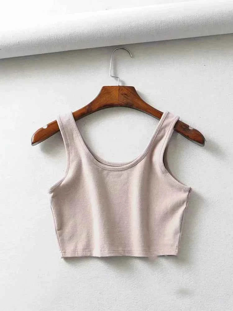 sexy women summer crop tops sleeveless short cotton u collar knitted bar