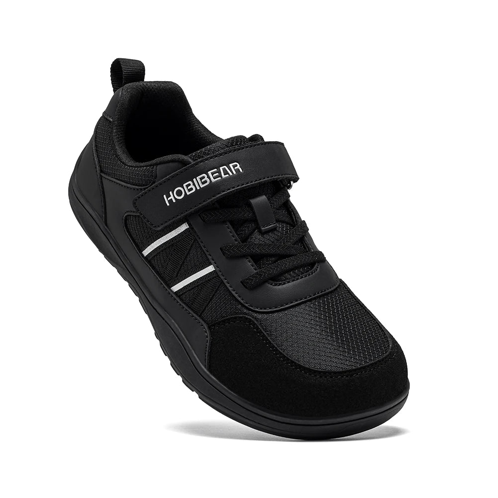 HOBIBEAR Big Kid Wide Width Shoes Barefoot Hook-Loop Artificial Leather Sneakers Lightweight Zero Drop Walking Shoes