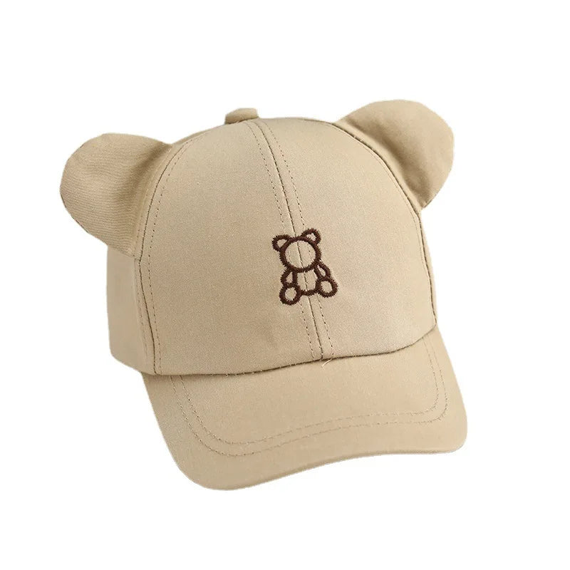 Cartoon Bear Baby Baseball Cap Cute Solid Color Toddler Sun Hat with Ears Summer Adjustable Kids Boy Girl Peaked Cap