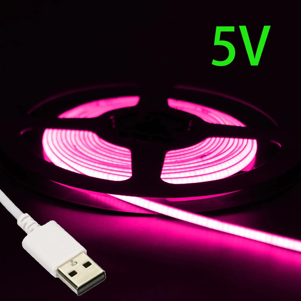 USB 5V COB LED Strip Lights 2.7mm Very Thin Multicolor 480LEDs 1m 2m For Computer Indoor Linear Tape Lights Flexible Convenient