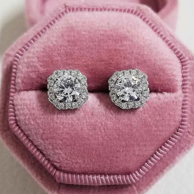 2023 New Arrivals Fashion Luxury silver color korean Zircon Stud Pink Earing Earrings For Women Girl Party Gift Jewelry Z7