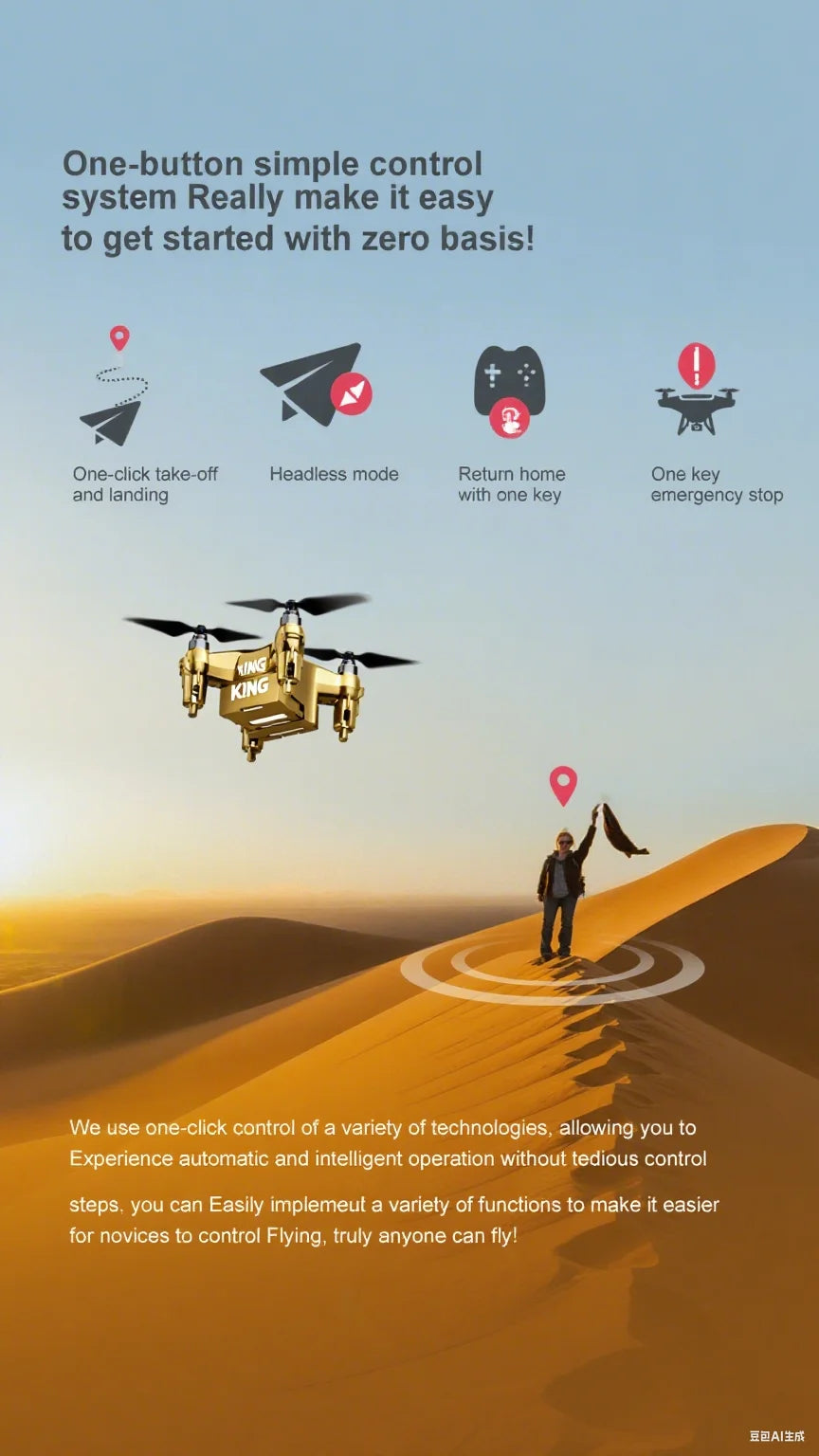 Gold K1 New Mini Drone Remote Control Helicopter - Movie Quality Photography Kids Toy Gift Aircraft