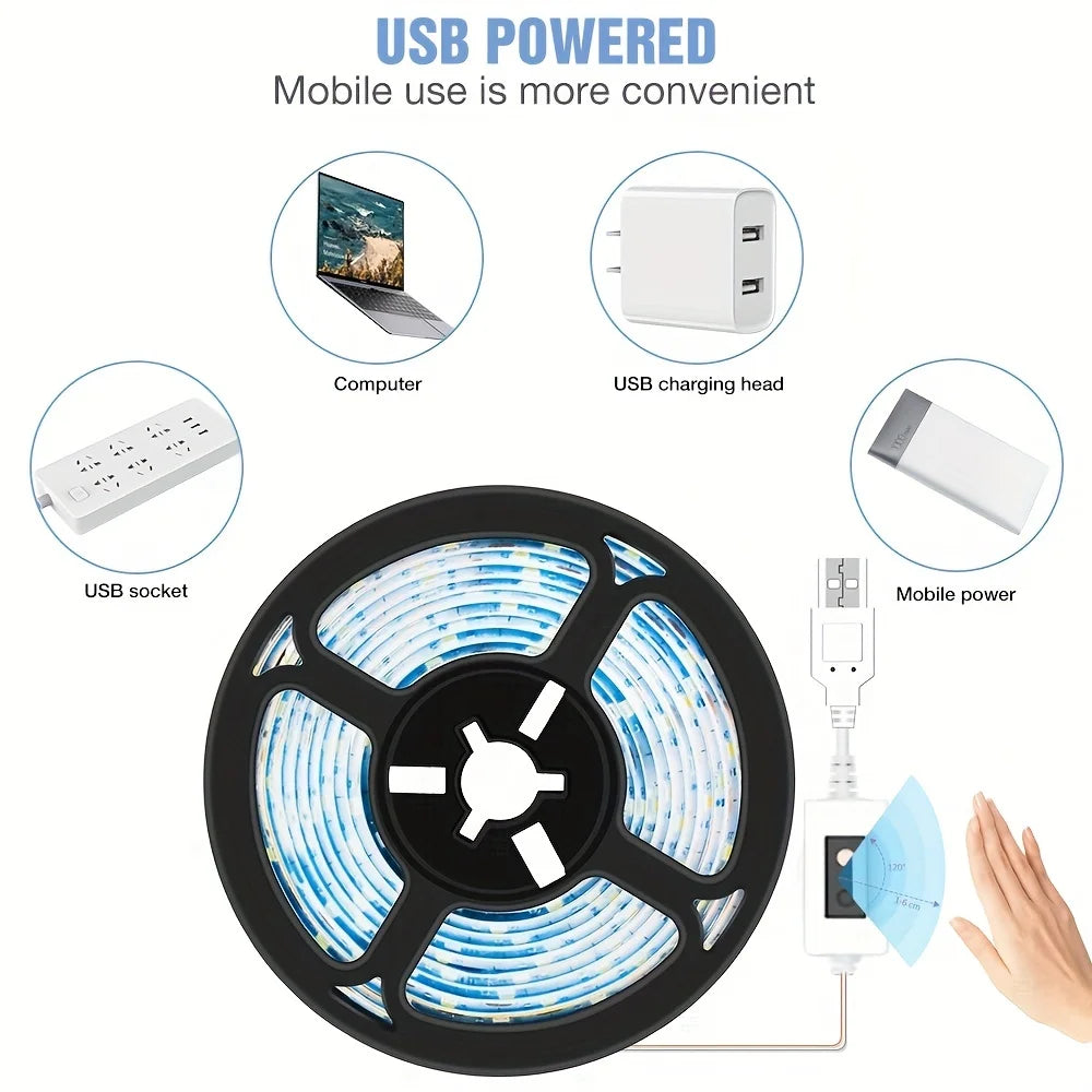 1M LED Night Lamp USB Motion Sensor Dimming LED Strip Lights Nightlights TV Backlight Kitchen Hand Sweep Waving Tape Diode