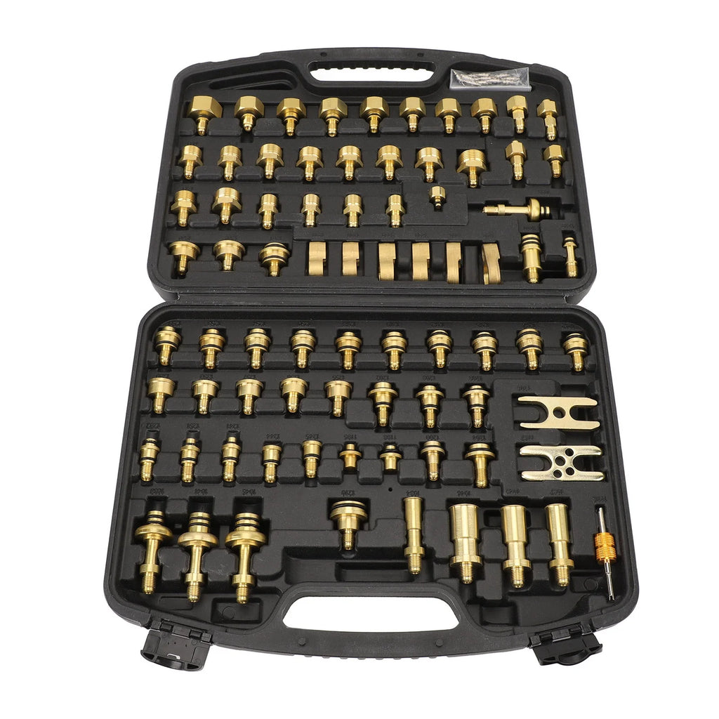 77Pcs Car Air Conditioning Leak Test Kit Brass Ac Leak Detection Tools Connector Repair Kit for Car Auto AC