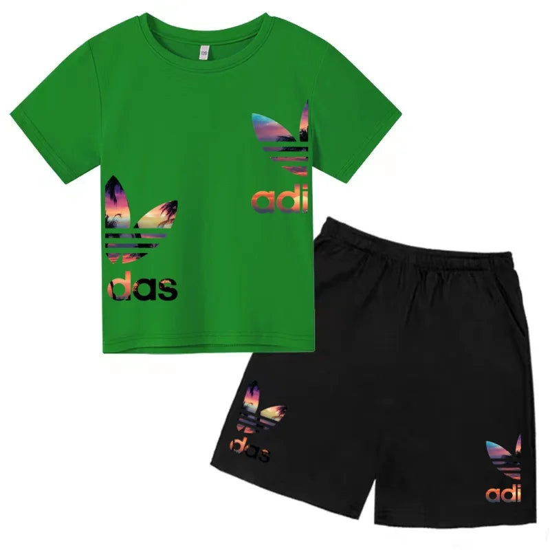 Kids T-shirt Set Colorful Letter Print Boys Girls 3-12Yrs Gift Short-sleeved+shorts 2P Round Neck Sports Casual Charming Clothes