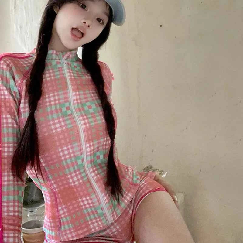Sweet Girls Swimsuit Chic Cover Up Set 3pcs Long Sleeve UV Protection Swimdress Modest Boyleg Swimwear for Girls Swim Skirt