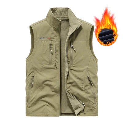 Winter Men's Multi-pocket Vests Casual Outdoor Fleece Fishing Vest for Men Warm Photographic Tooling Sleeveless Jackets Clothing