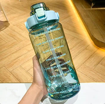 2-liter plastic water bottle, straw sports fitness cup, large portable travel water bottle