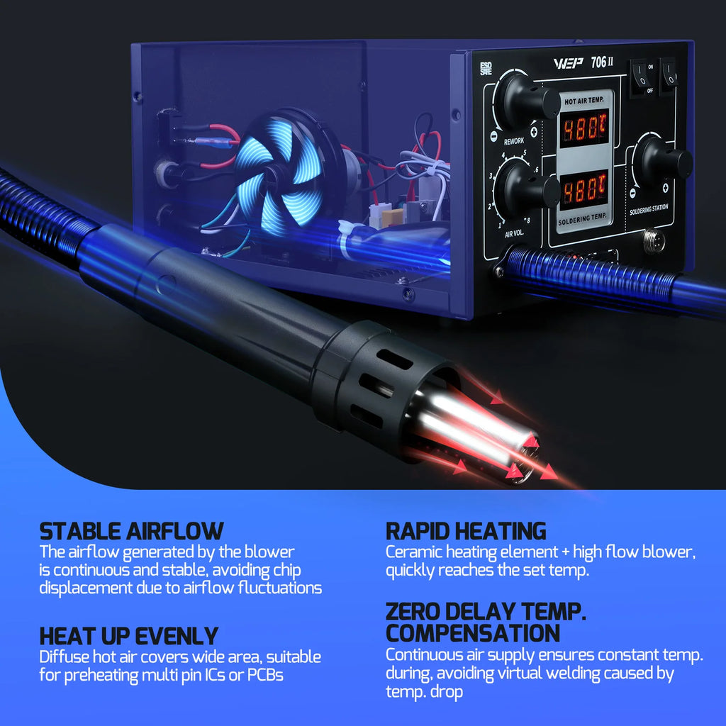 WEP 706-II T12 Soldering Station With Hot Air Gun Air Pump Welding Iron  2-in-1 Desoldering Reowrk Station PCB SMD Repair Tool