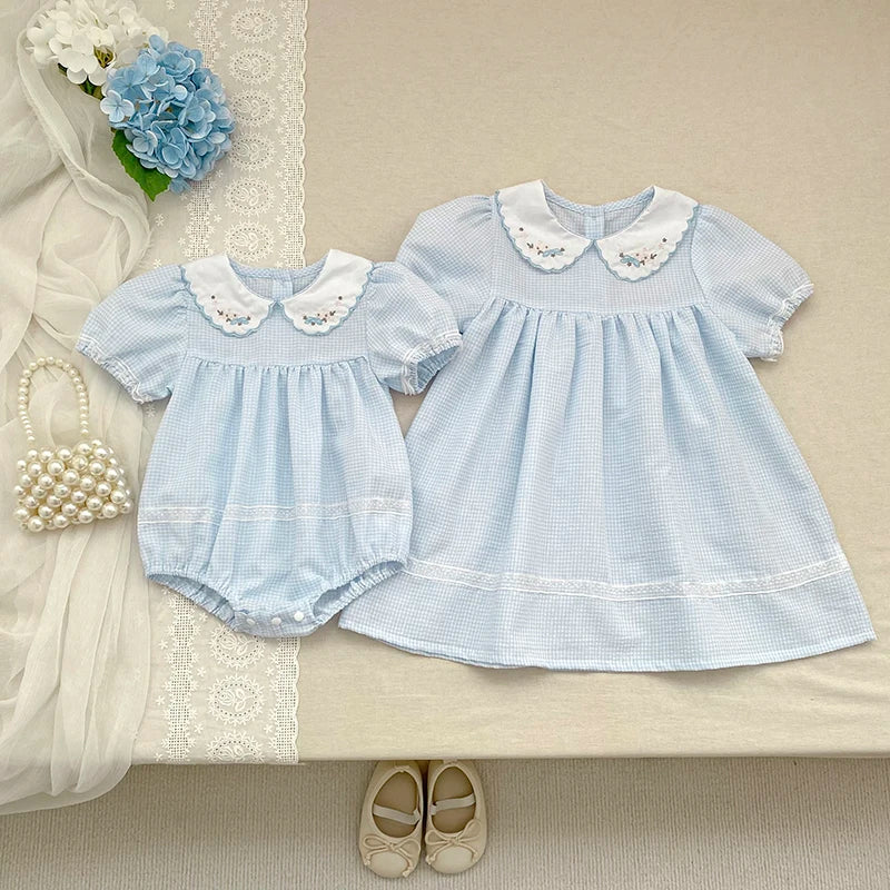 2026 Summer Baby Girl Embroidered Collar Bodysuits 0-24M Baby Girl Romper Newborn Short Sleeved Baby Girl Yellow Jumpsuit