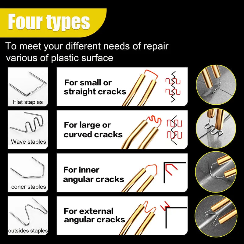 Mini 100W Plastic Welding Machine Plastic Welder Gun 200pcs Hot Stapler Bumpers Heat Gun Plastic Welder Soldering Repair Tools