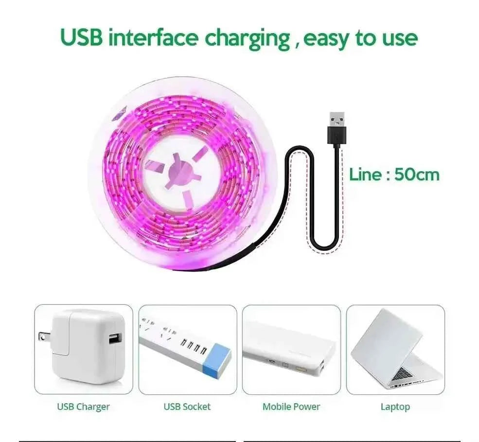 DC 5V USB Led Plant Grow Lights,1m 2m 3m Full Spectrum Phyto Lamp Strip for Plants Hydroponics Greenhouse Growing System .