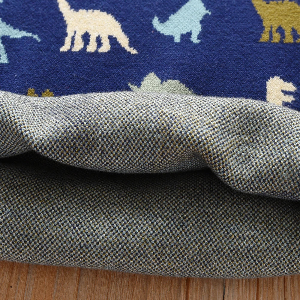 Boys' Navy Blue Dinosaur Printed Knitted Sweater 2-6Y Cute Pattern Pullover Toddler Autumn/Winter Top