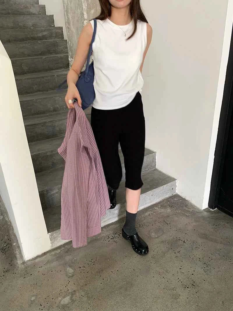 Spring women's casual solid color round neck slim fit vest
