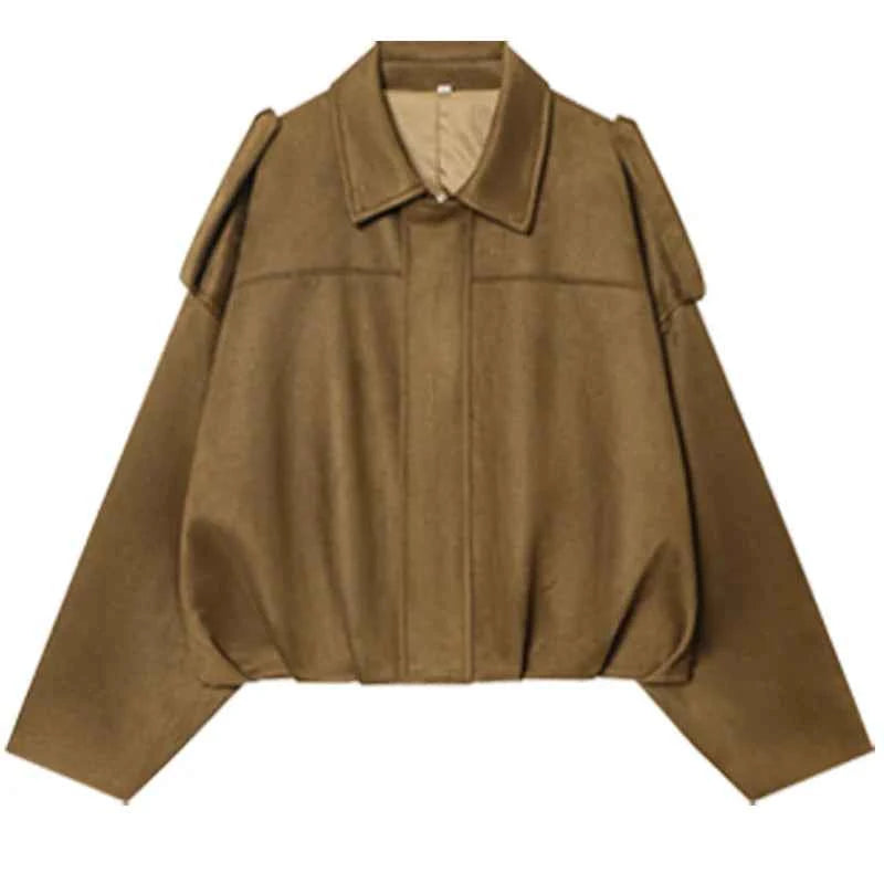 HXAO Suede Cropped Jacket Women's Bomber Jacket Oversized Batwing Sleeves Outerwears Lady Casual Loose Coat Street Style Jackets