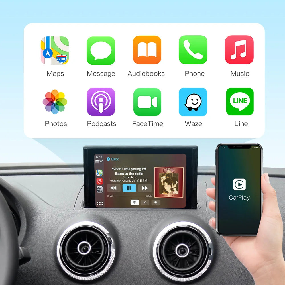 AUTOABC Wireless  CarPlay Android Auto Interface for Audi A3 A4 A5 Q2 Q7 Q5L 8V AirPlay Mirror Link multi-media camera