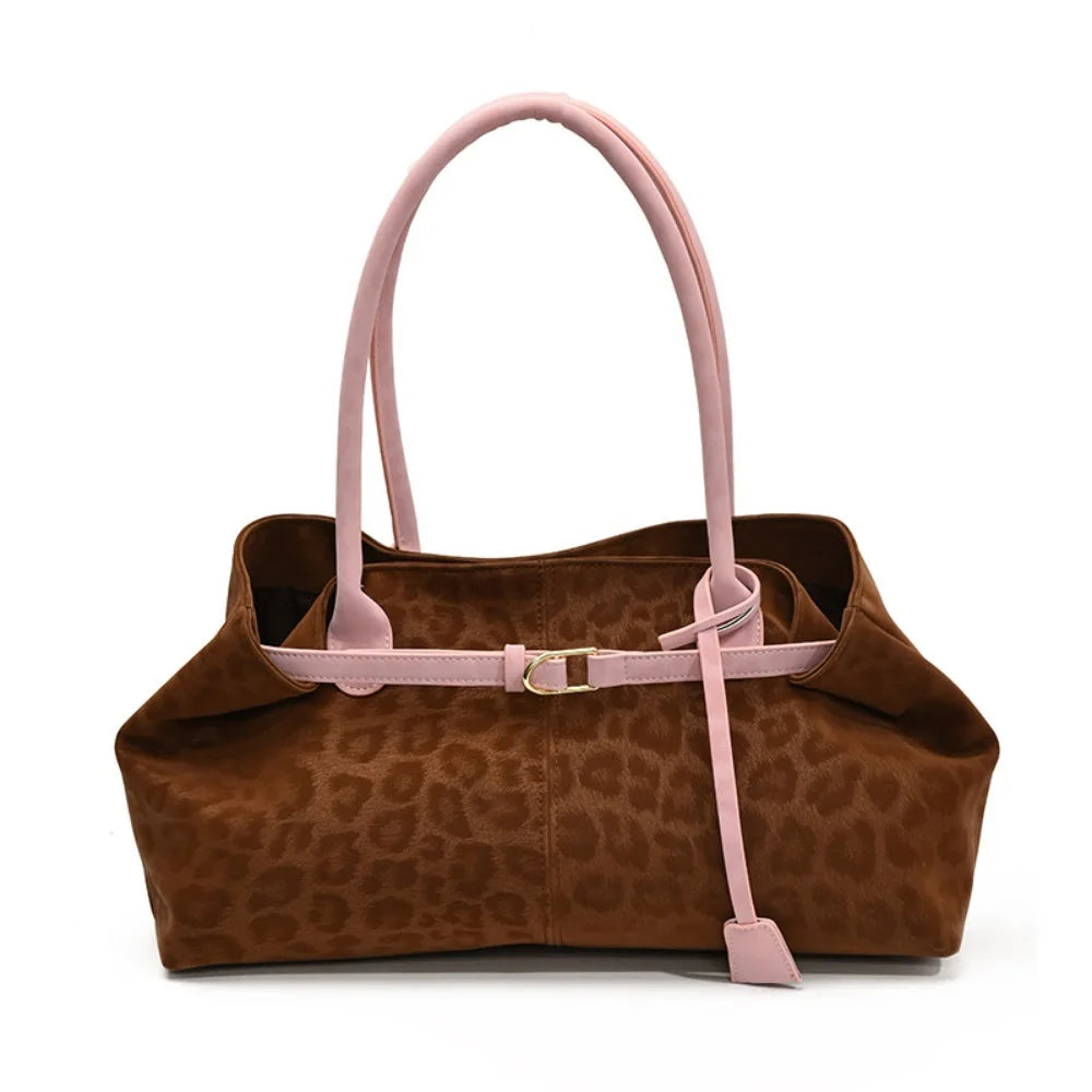 Trendy PU Leopard Print Tote Bag Large Capacity Casual Women's Shoulder Bag Versatile Underarm Bag Females Handbags Purses