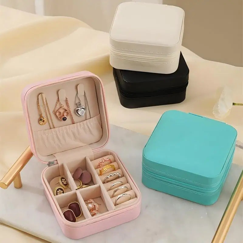 Portable Leather Jewelry Travel Case With Velvet Lining