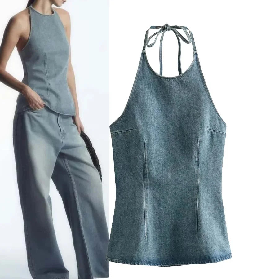 Faionable Versatile Women's Denim Vest S4290 Sexy Top for All Seasons Spring Summer Autumn Winter by WMDR
