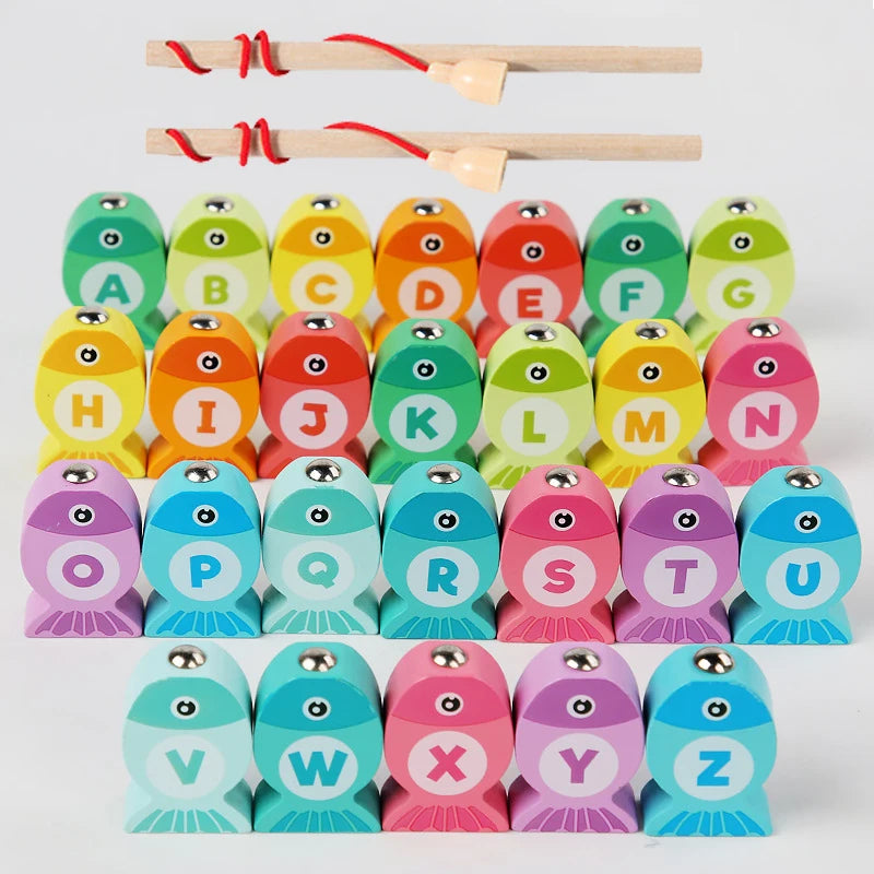 Kids Wooden Fishing Game Toy Gifts Early Education Alphabet Numeric Cognitive Toys Children Interactive Games Toys for Gifts