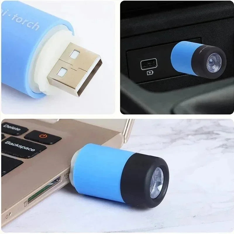 USB Rechargeable LED Pocket Keychain Flashlight Multifunctional Strong Light Waterproof for Outdoor Hiking Camping Mini