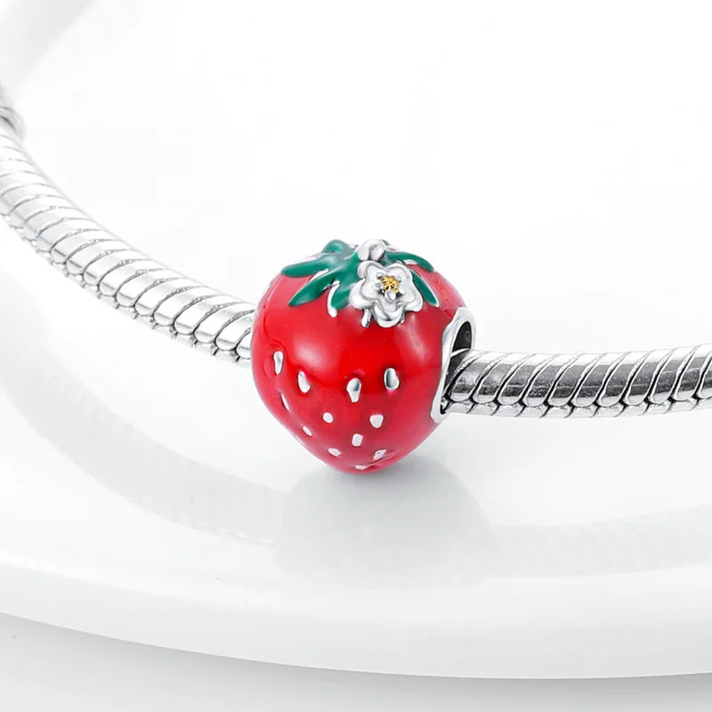 New 925 Silver Color Strawberry Cherry Fruit Series Charms Beads Fit 3mm 925 Original Bracelets DIY Birthday Jewelry Gifts