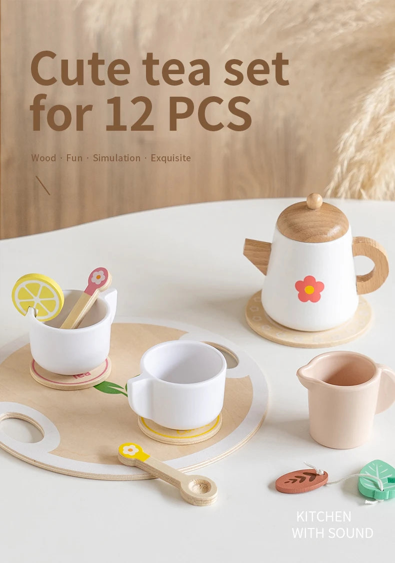 Kids Pretend Play Toys Popular Kids Kitchen Toys Realistic Wooden Tea Set Party Toy Set