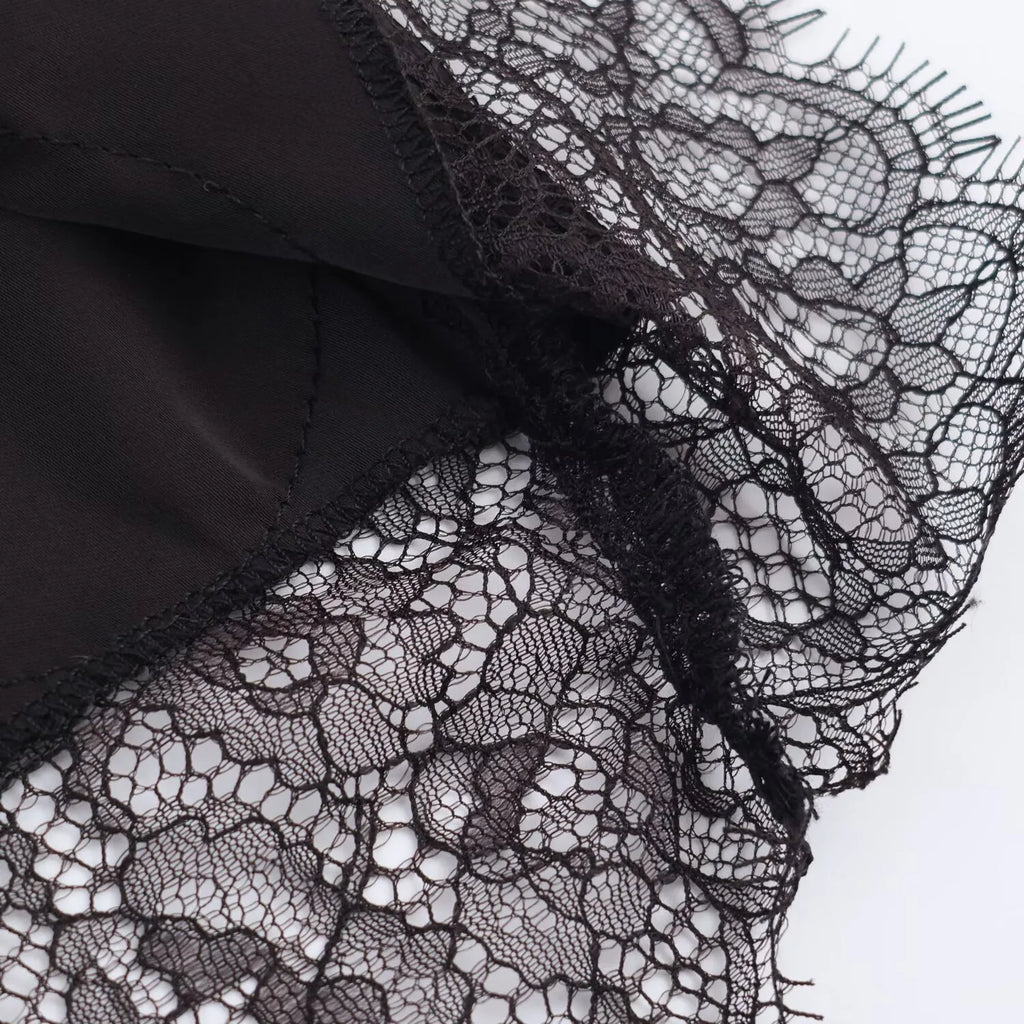 SAW Independent Station Sexy Lace Patchwork Satin Feel Mini Skirt Autumn Fashion Trendy Polyester Fiber Long A-Line Skirt