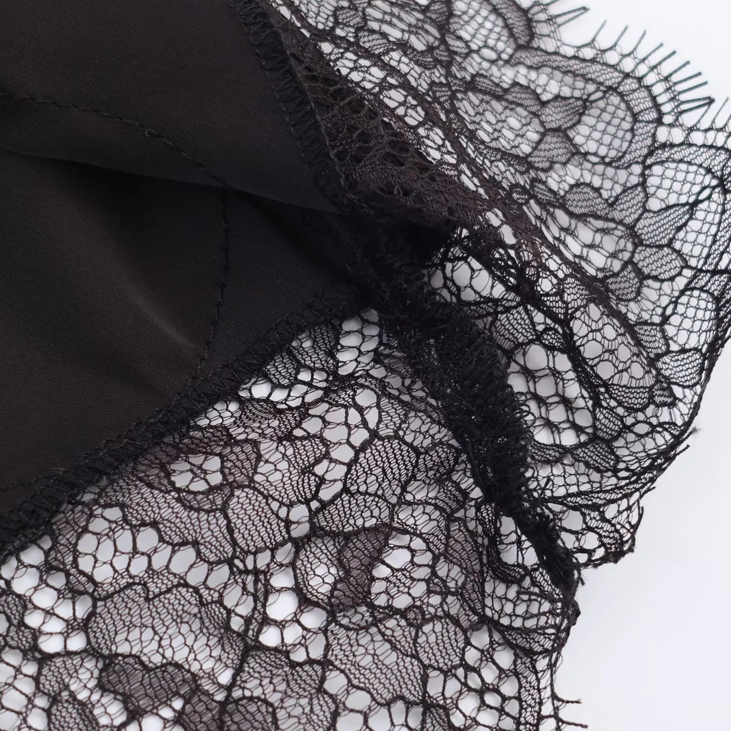SAW Independent Station Sexy Lace Patchwork Satin Feel Mini Skirt Autumn Fashion Trendy Polyester Fiber Long A-Line Skirt