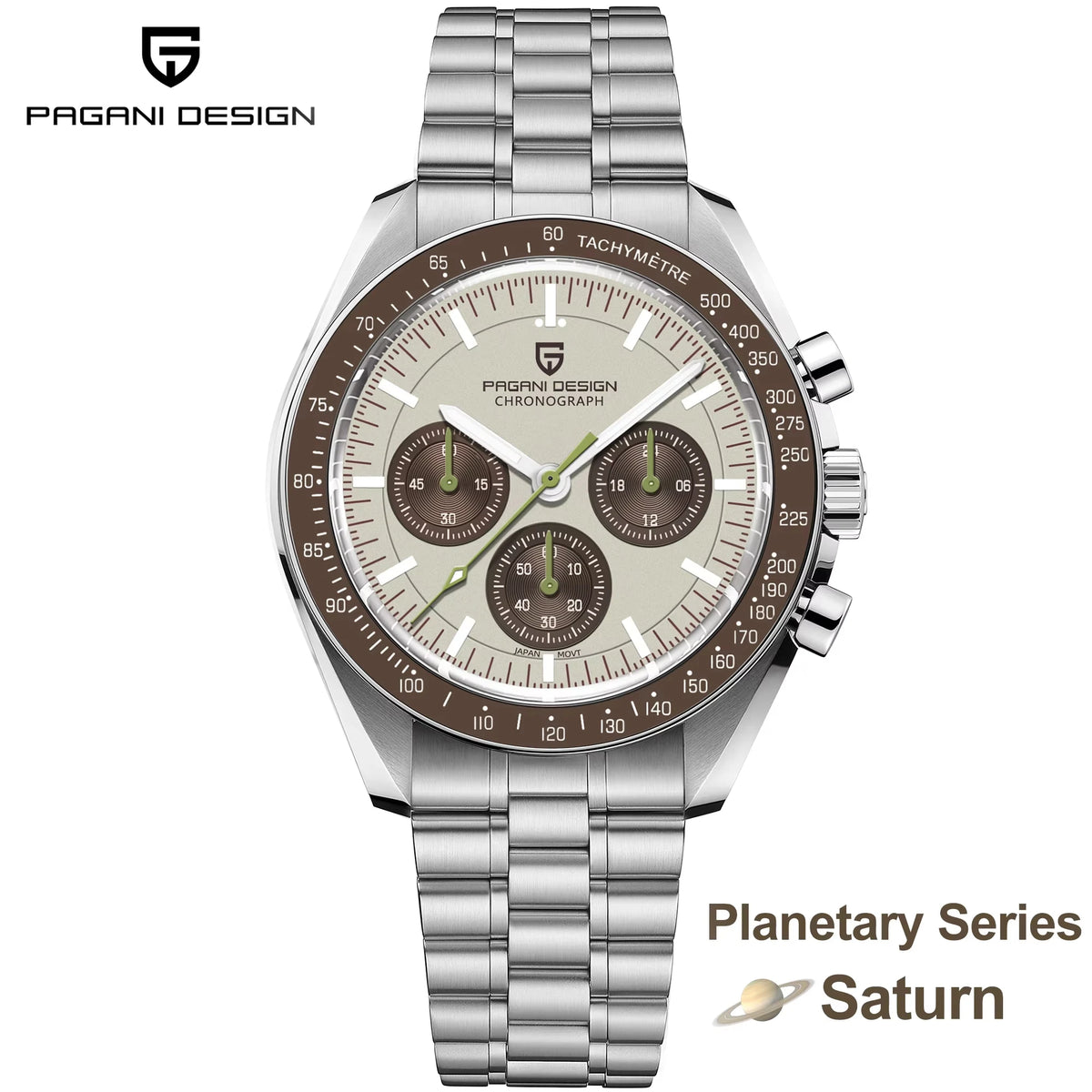 Coffe Gray Color Men's Vintage Quartz Chronograph Watch Sapphire Crystal