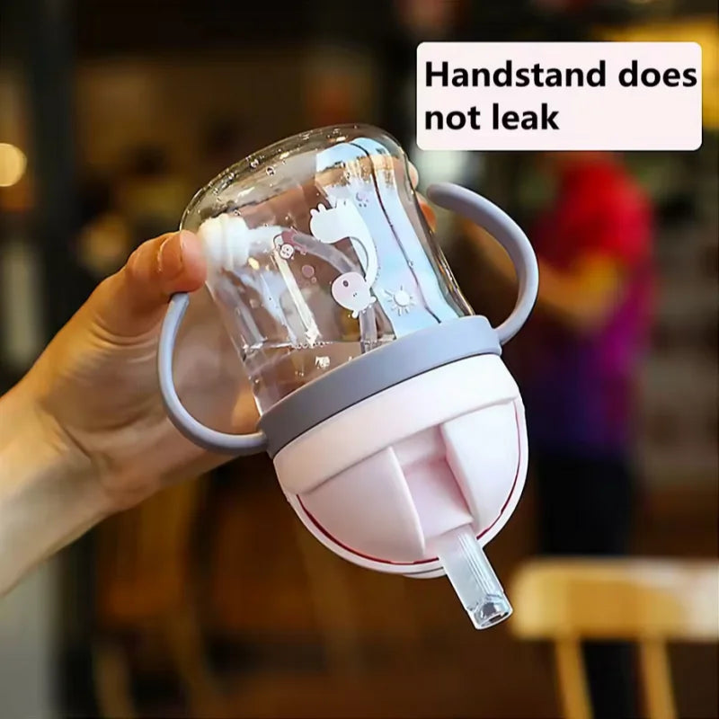 250ml Double Handle Baby Drinking Cup Feeding Bottle With Straw Gravity Ball Wide Caliber Drinking Milk Water Bottle With Handle