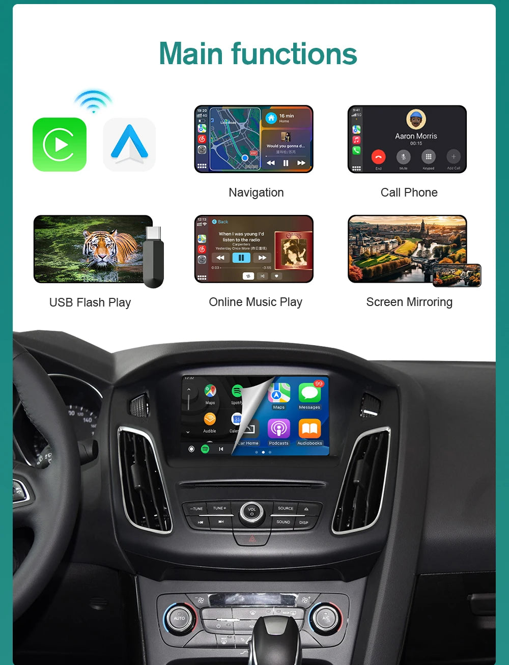 AUTOABC Wireless CarPlay For Ford Sync2 2011-2016 Explorer Focus Fiesta C-max Edge F150 Fusion Taurus With Android Auto AirPlay