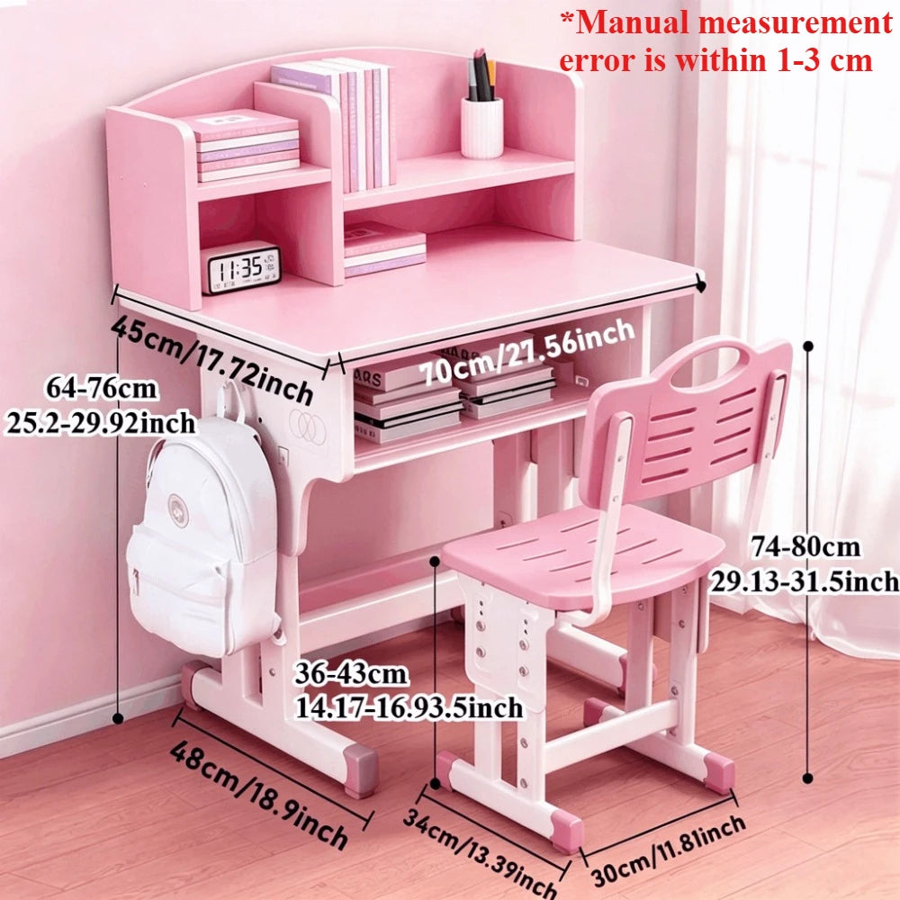 Kids Study Desk and Chair Set Height Adjustable Super Load-bearing Spacious Study Table Chair with School Bag Hook 45 X 70cm