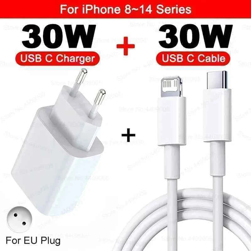 For Apple 30W Charger USB Type C Fast Charger For iPhone 13 15 17 14 12 11 16 Pro Max Plus PD Charger Charging Cable Accessories