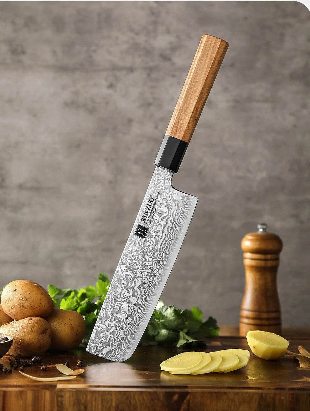 XINZUO 7'' Nakiri Knife Damascus Knife Genuine Vegetable Chopper High Quality Olive Handle Kitchen Novel Kitchen Accessories