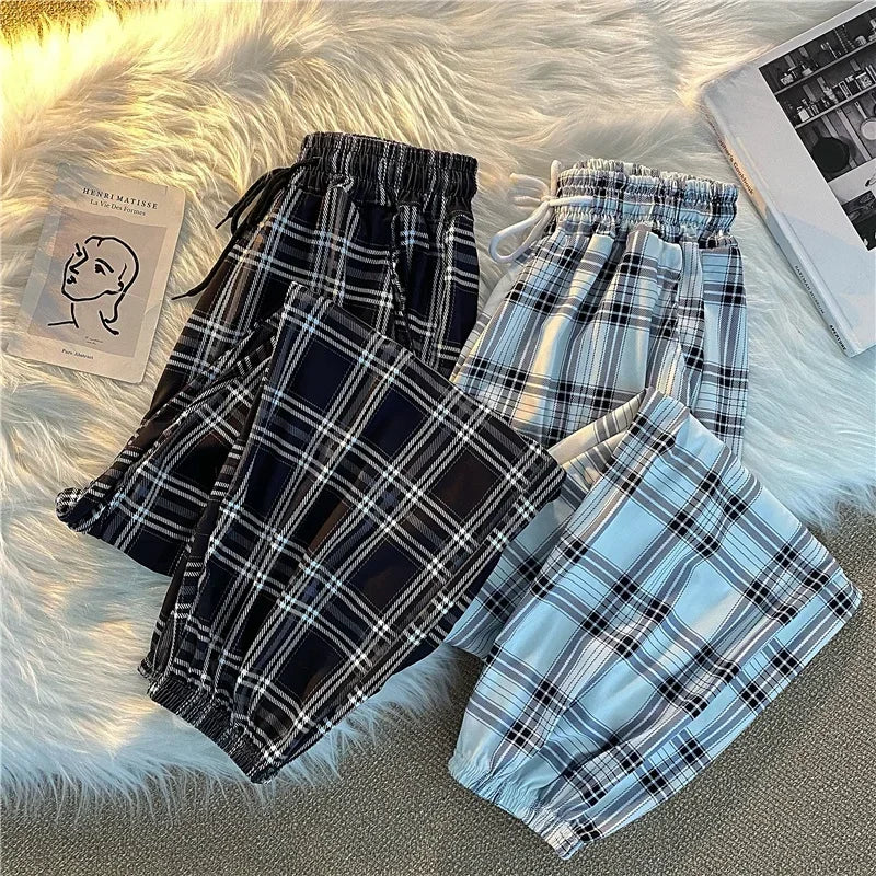 2024 New Fashion Casual Pants for Women Korean Loose Black Plaid Summer Harajuku Harem Long Pants Streetwear Trousers Chic
