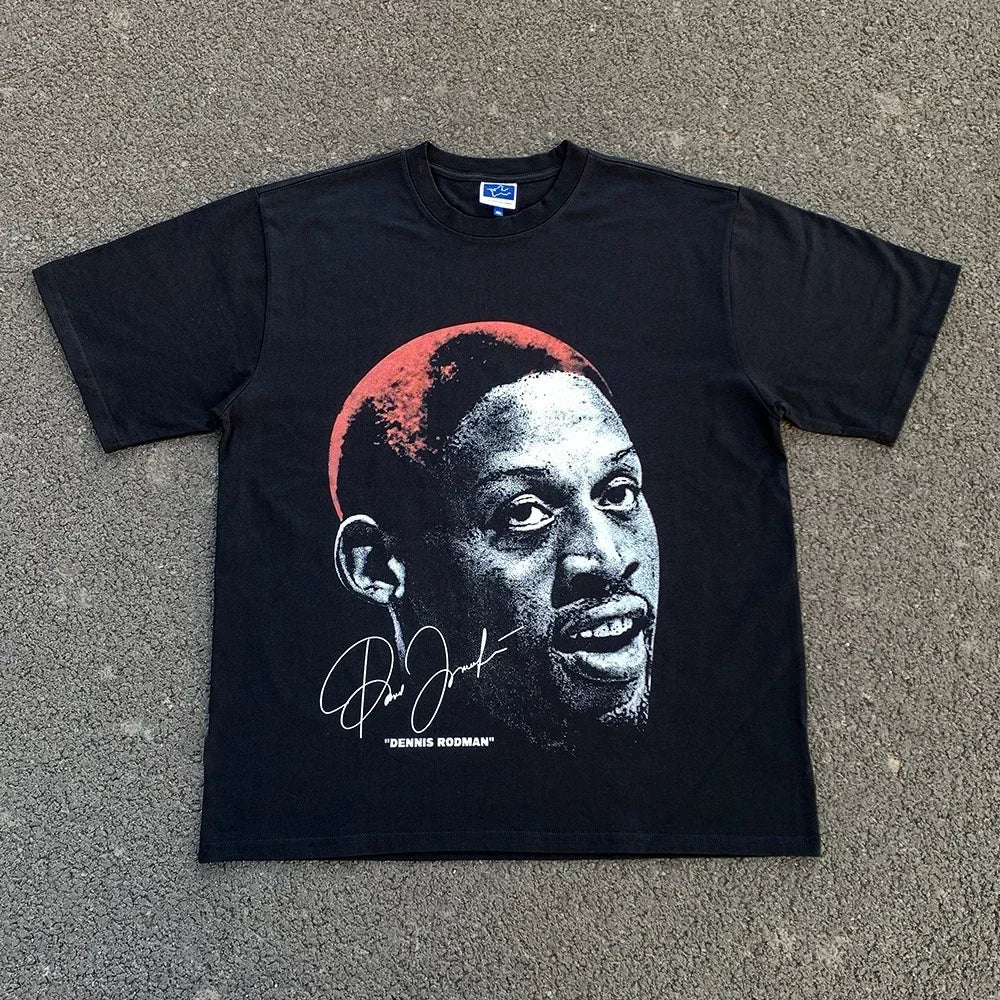 Fashion Men Women T-shirt Rodman American Street Big Head Crew Neck Short Sleeve Cotton T-Shirt Loose Street Wear Tops Clothing