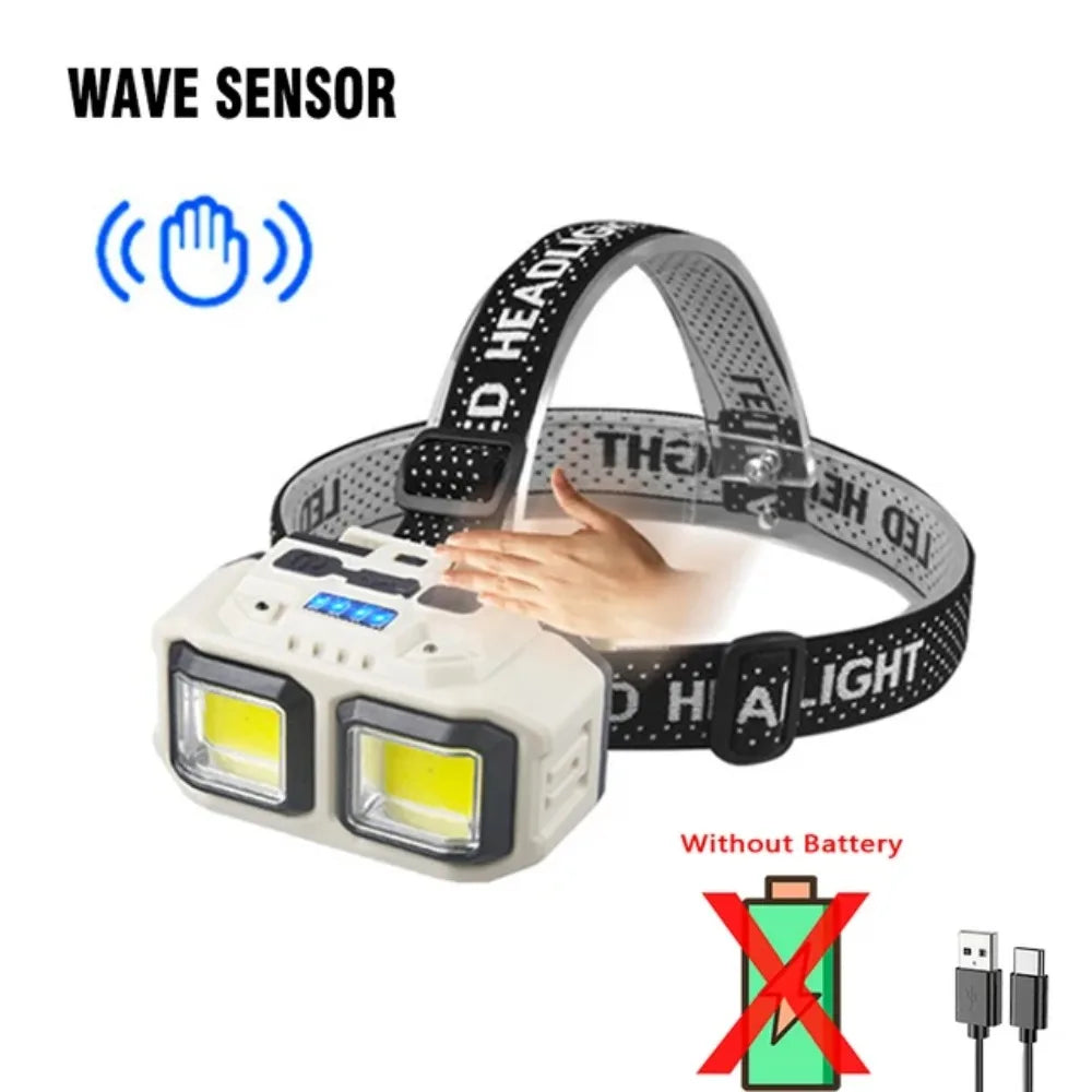 Powerful COB Headlamp Torch USB Rechargeable Flashlight Headlight Waterproof Head Light Camping Fishing Mining Light Lamp Torch
