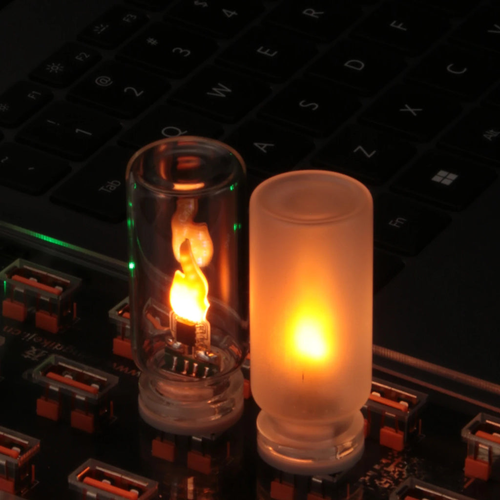 USB Flame Flickering LED Frosted Clear Glass Candle Night Light Simulated Flame for Car Home Room Laptop PC Festival Decoration