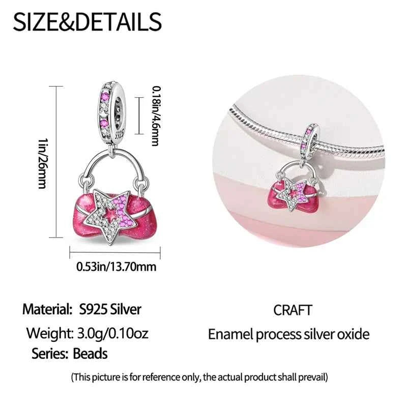 925 Silver Pink Princess Skirt Butterfly High Heels Fashion Bag Charms Beads Fit Pandach 925 Original Bracelets Fine DIY Jewelry