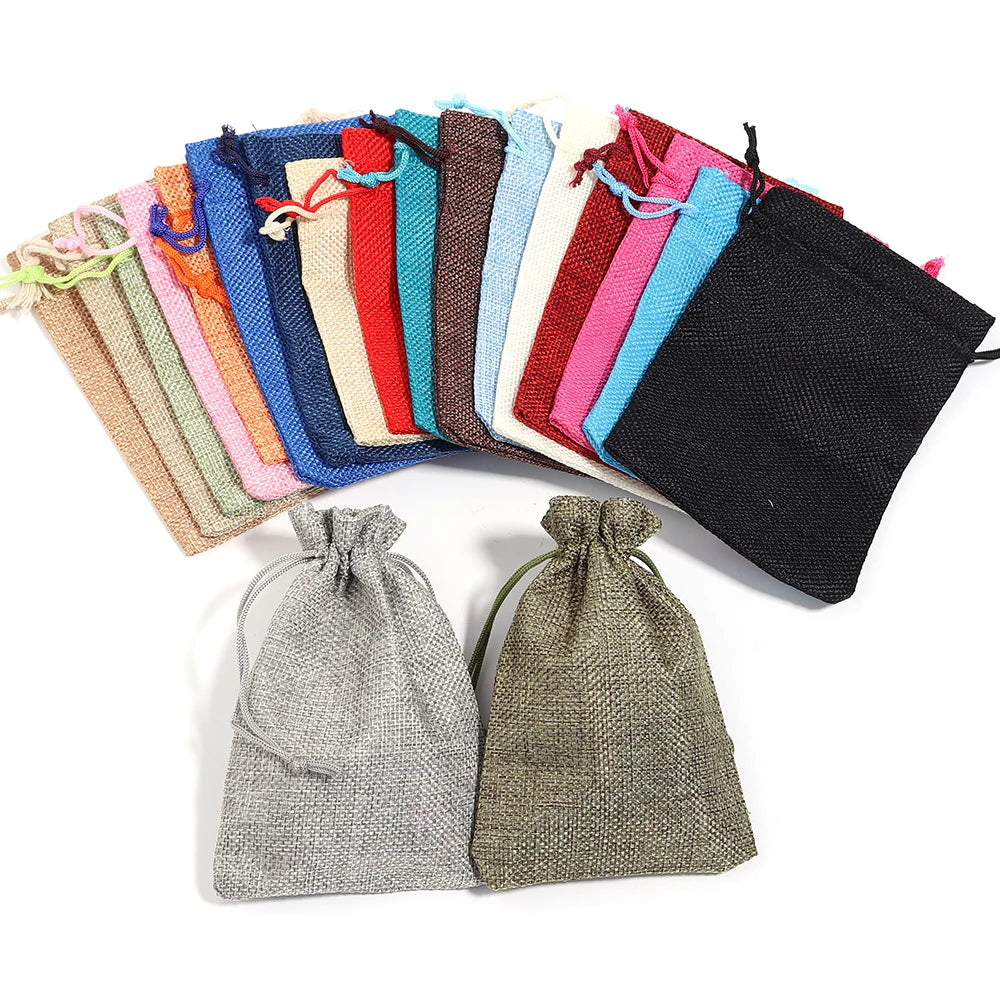 5Pcs Mix Color Linen Bag Drawstring Gift Bag Jewelry Craft Storage Bag Fashion Jewelry Organizer Gift Bag Jewelry Pouches Supply