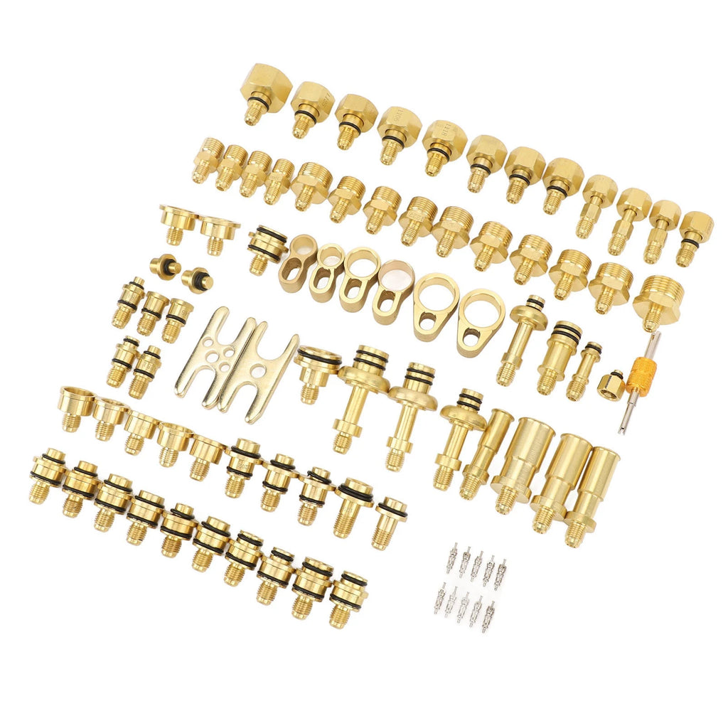 77Pcs Car Air Conditioning Leak Test Kit Brass Ac Leak Detection Tools Connector Repair Kit for Car Auto AC