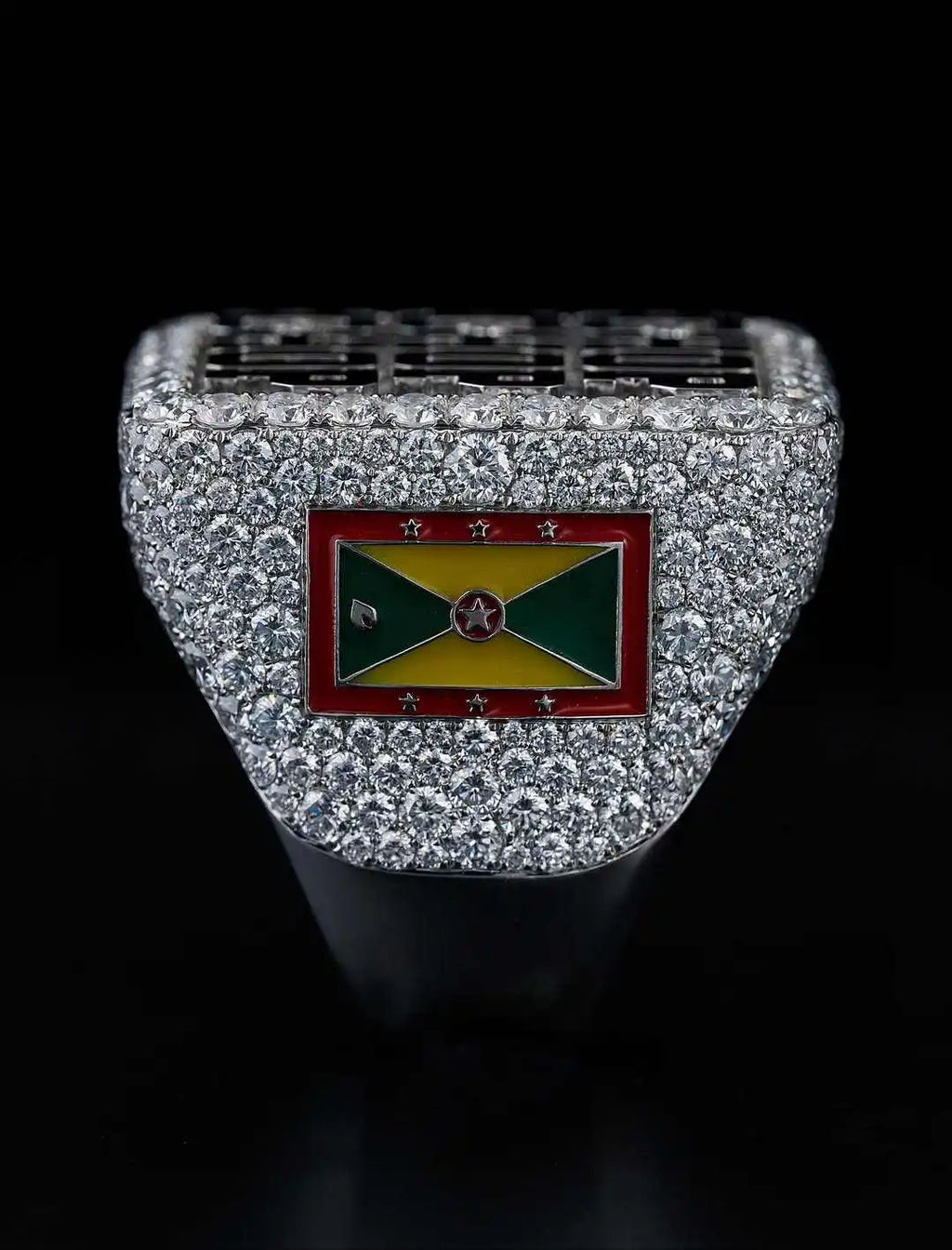 Flag Inlay Pavé Ring Crystal Accent Band Statement Jewelry for Party Gift
