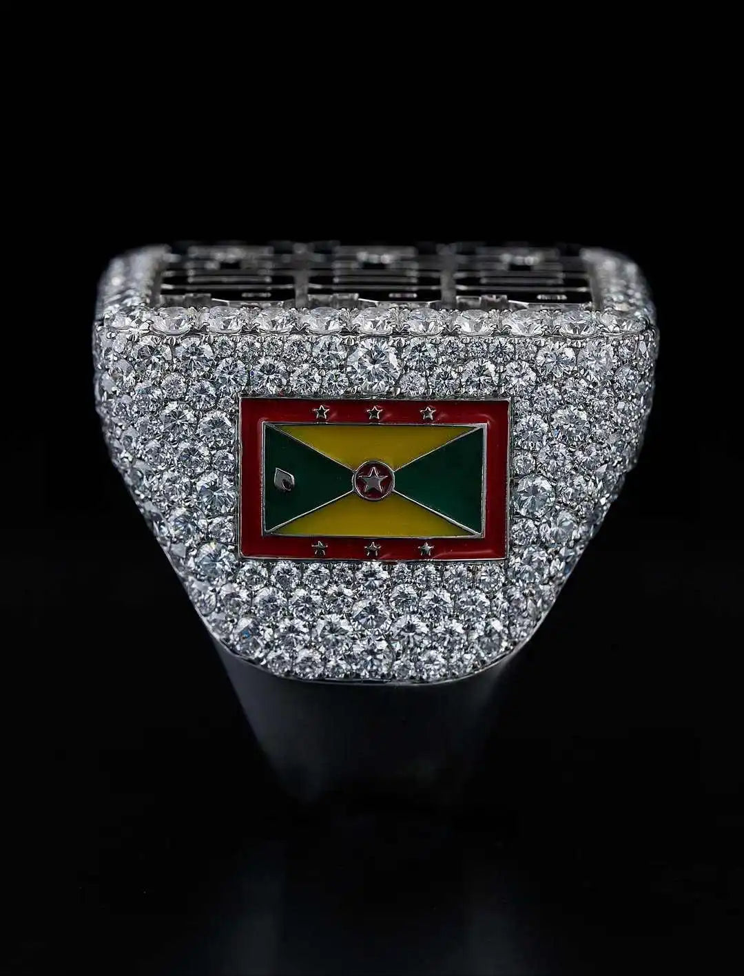 Flag Inlay Pavé Ring Crystal Accent Band Statement Jewelry for Party Gift
